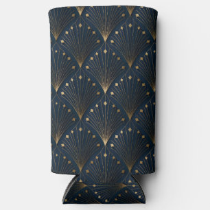 Blue And Gold Deco Pattern Seltzer Can Cooler