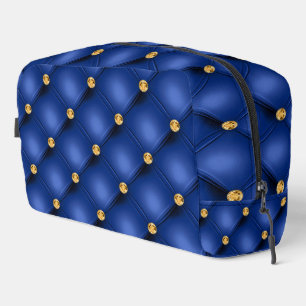 Blue and Gold Diamond Tufted Dopp Kit