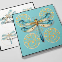 Blue and Gold Dragonfly with Border