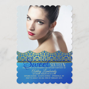 Blue and Gold Edging Photo Invitation