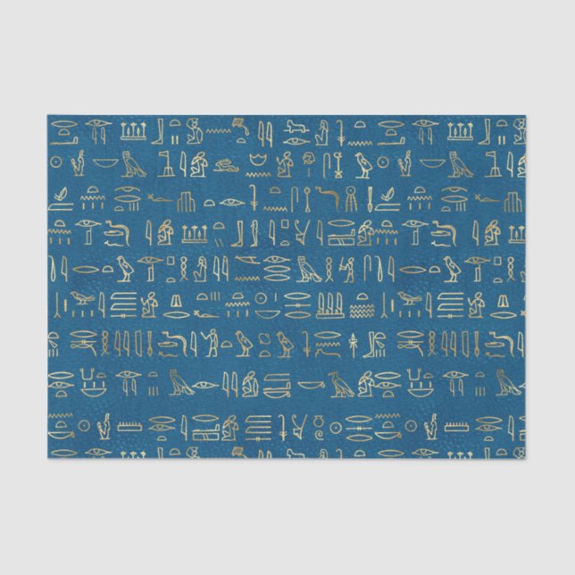 Blue and gold  Egyptian hieroglyphs Tissue Paper (Front)