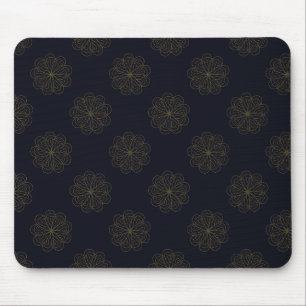 Blue and Gold Elegant Floral Pattern Mouse Pad
