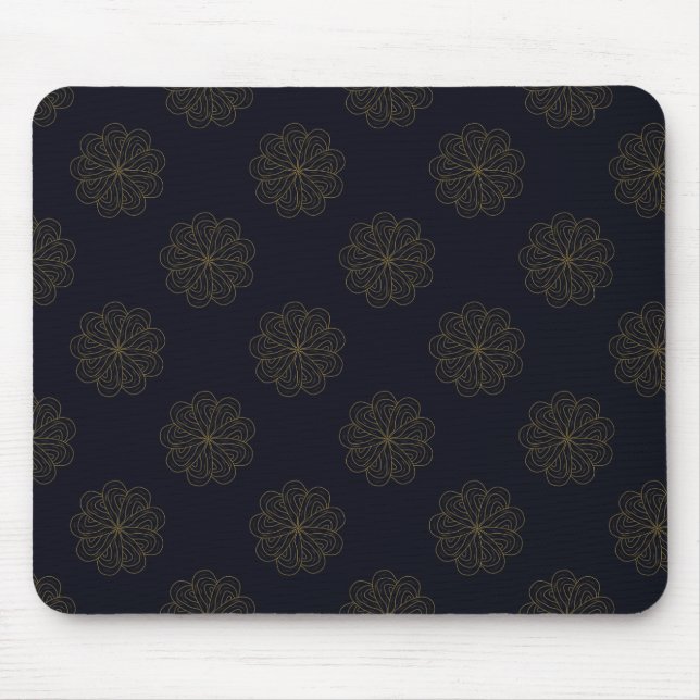Blue and Gold Elegant Floral Pattern Mouse Pad (Front)