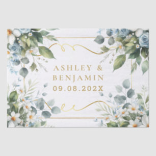 Blue and Gold Elegant Floral Rustic Watercolor Tissue Paper
