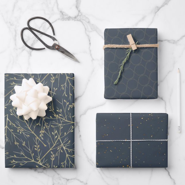 Blue and Gold Elegant Wrapping Paper Sheet (Front)