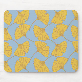 Blue and Gold Fall Ginkgo Ginko Biloba Leaves Mouse Pad