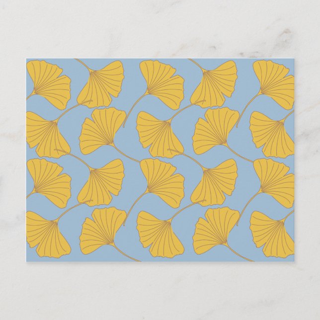 Blue and Gold Fall Ginkgo Ginko Biloba Leaves Postcard (Front)
