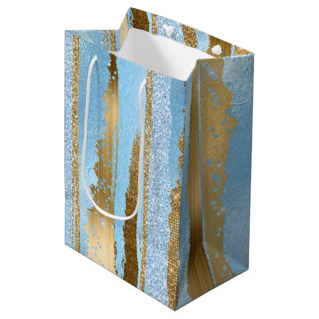 Blue and Gold Fancy Gift Bag (Front Angled)