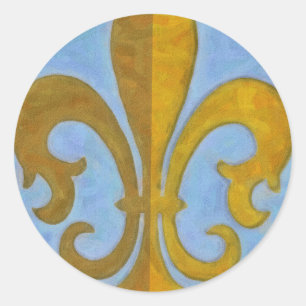 Blue and Gold Fleur De Lis Classic Round Sticker