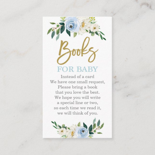 Blue and gold floral baby shower bring a book encl enclosure card (Front)