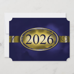 Blue and Gold Floral Button 2026 Card