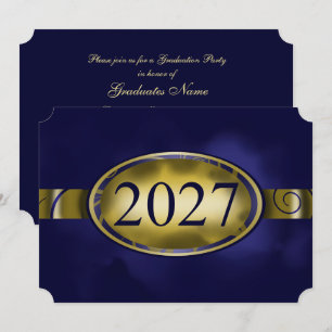 Blue and Gold Floral Button 2027 Graduation Party Invitation