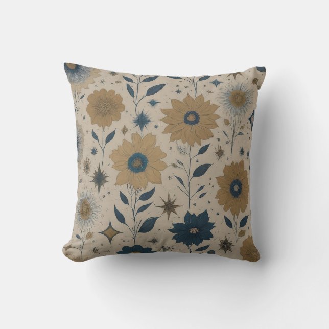 Blue and Gold Floral  Cushion (Front)