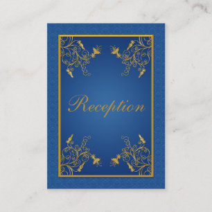 Blue and Gold Floral Damask Enclosure Card