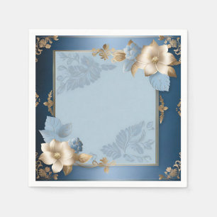 Blue And Gold Floral Metallic Napkin