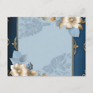 Blue And Gold Floral Metallic Postcard