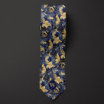 Blue and Gold Floral Monogram Tie<br><div class="desc">Elevate your wedding attire with our Blue and Gold Floral Monogram Neck Tie. The vibrant blue and gold accents create a striking and luxurious appearance. Don't forget to explore our matching socks for a perfect match.</div>