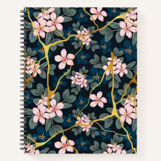 Blue and Gold Floral  Notebook