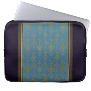 Blue And Gold Floral Pattern Laptop Sleeve