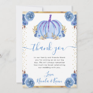 Blue and Gold Floral Pumpkin Fall Wedding Thank You Card