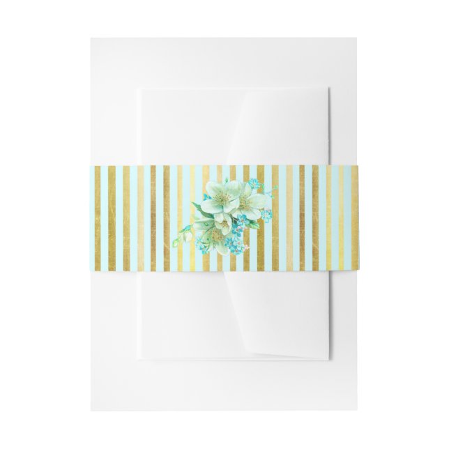Blue and  Gold Floral Striped Belly Band Invitation Belly Band (Front Example)