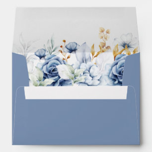 Blue and Gold Floral Wedding Envelope
