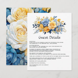 Blue and Gold Floral Wedding Guest Details Enclosure Card