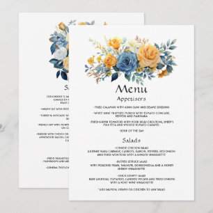 Blue and Gold Floral Wedding Menu