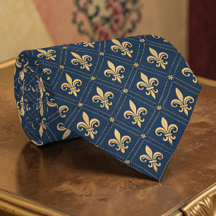 Blue and Gold Flour De Lis Custom Necktie