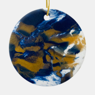 Blue and Gold Fluid Marble Art Ceramic Tree Decoration