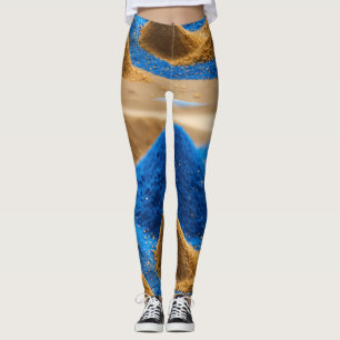Blue and gold flying sand design leggings