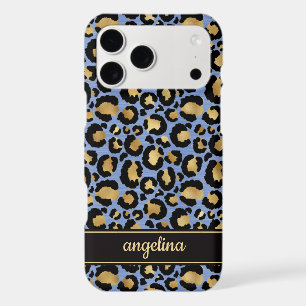 Blue And Gold Foil Leopard Print Monogrammed