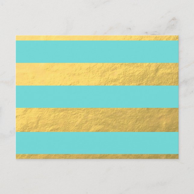 Blue and Gold Foil Stripes Printed Postcard (Front)