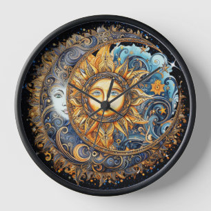 Blue and Gold          Fractal Flower Round Pillow Clock