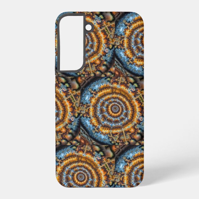 blue and gold fractal swirl samsung galaxy s22+ case (Back)