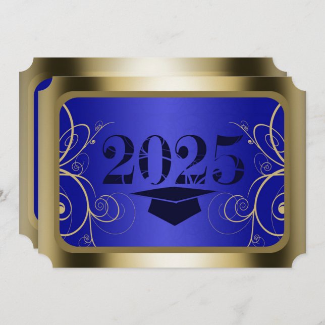 Blue and Gold Frame Graduation Party Invitation (Front/Back)