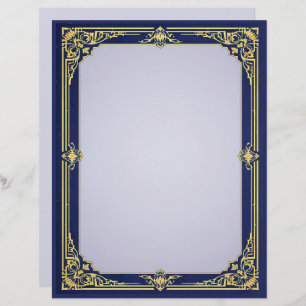 Blue and Gold Frame & Lavender Center Stationery Custom Letterhead