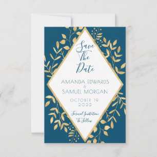 Blue and Gold Frame Modern Wedding Save The Date