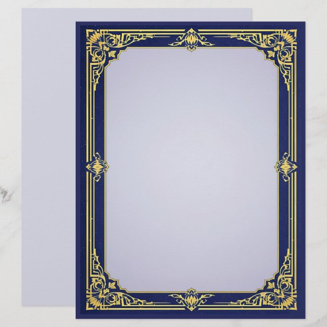 Blue and Gold Frame with Lavender Centre Custom Letterhead (Front/Back)