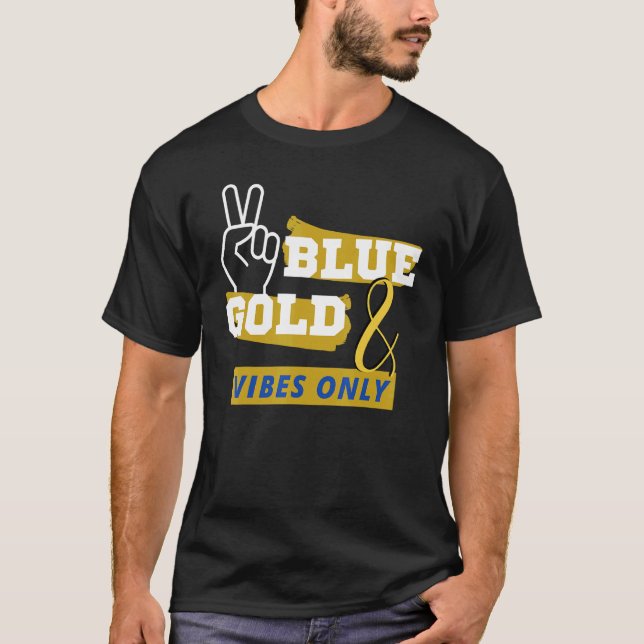 Blue And Gold Game Day Group  For High School Foot T-Shirt (Front)