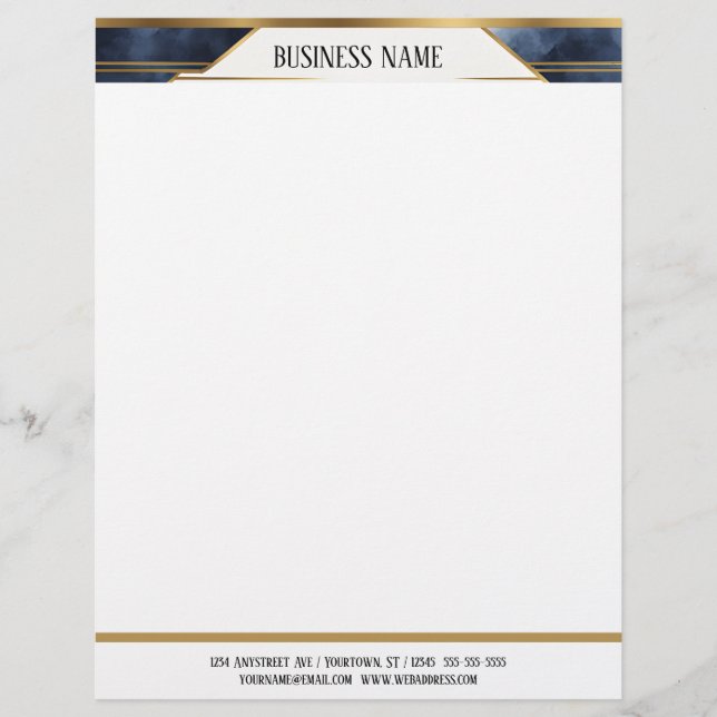 Blue and Gold Geometric Banner Custom Letterhead (Front)