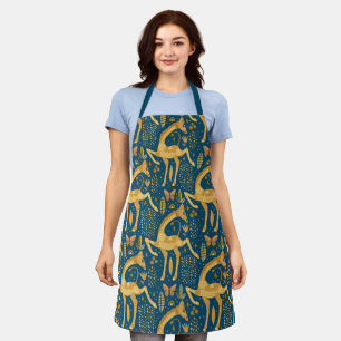 Blue and Gold Giraffe Boho Pattern Apron