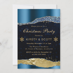 Blue and Gold Glam Tears Christmas Party Invitation