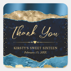 Blue and Gold Glam Tears Sweet Sixteen Square Sticker