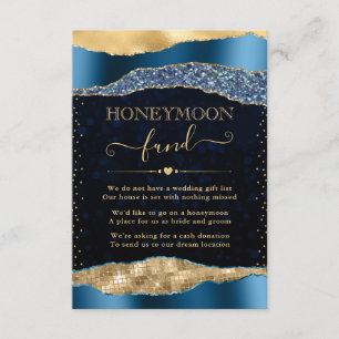 Blue and Gold Glam Tears Wedding Honeymoon Fund Enclosure Card