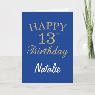 Blue and Gold Glitter 13th Birthday Card