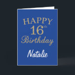 Blue and Gold Glitter 16th Birthday Card<br><div class="desc">Blue and Gold Glitter 16th Birthday Card with personalized name. For further customization,  please click the "Customize it" button and use our design tool to modify this template.</div>