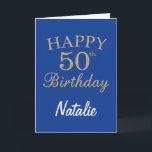 Blue and Gold Glitter 50th Birthday Card<br><div class="desc">Blue and Gold Glitter 50th Birthday Card with personalized name. For further customization,  please click the "Customize it" button and use our design tool to modify this template.</div>