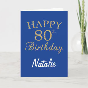 Blue and Gold Glitter 80th Birthday Card