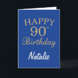 Blue and Gold Glitter 90th Birthday Card<br><div class="desc">Blue and Gold Glitter 90th Birthday Card with personalised name. For further customisation,  please click the "Customise it" button and use our design tool to modify this template.</div>